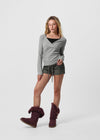 [B-BASIC] Ribbed V-Neck Wrap Long Sleeve Tee (2 SIZE)