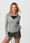 [B-BASIC] Ribbed V-Neck Wrap Long Sleeve Tee (2 SIZE)
