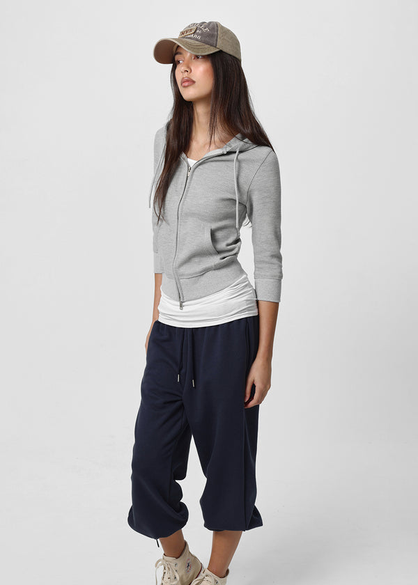 [B-BASIC] Waffle Slim Fit 3/4 Length Zip-Up Hoodie (2 SIZE)