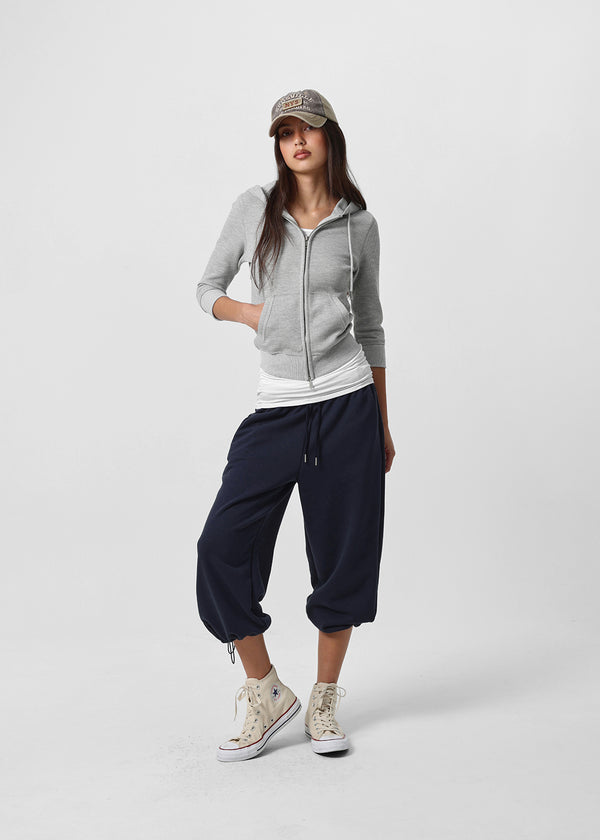 [B-BASIC] Waffle Slim Fit 3/4 Length Zip-Up Hoodie (2 SIZE)