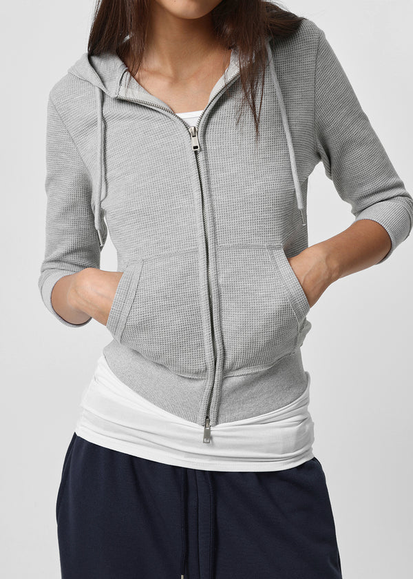 [B-BASIC] Waffle Slim Fit 3/4 Length Zip-Up Hoodie (2 SIZE)