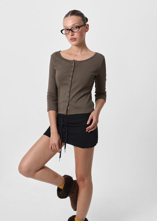 [B-BASIC] Tension Standard Boat Neck 3/4 Sleeve Cardigan (2 SIZE)