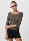 [B-BASIC] Tension Standard Boat Neck 3/4 Sleeve Cardigan (2 SIZE)
