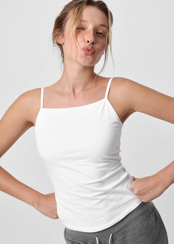 [B-BASIC] Basic Cotton Spandex Strap Square Neck Sleeveless (Built-in Cups) (2 SIZE)