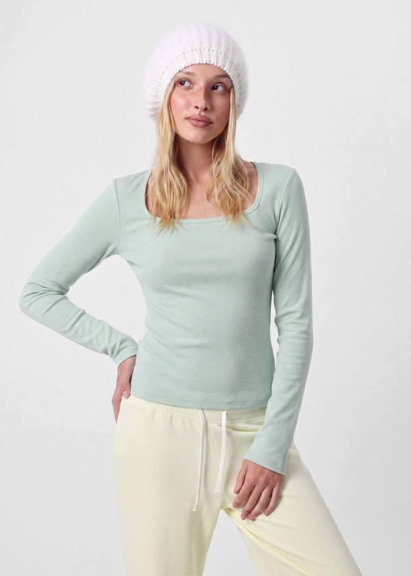 [B-BASIC] Ribbed Square Neck Long Sleeve Tee (2 SIZE)