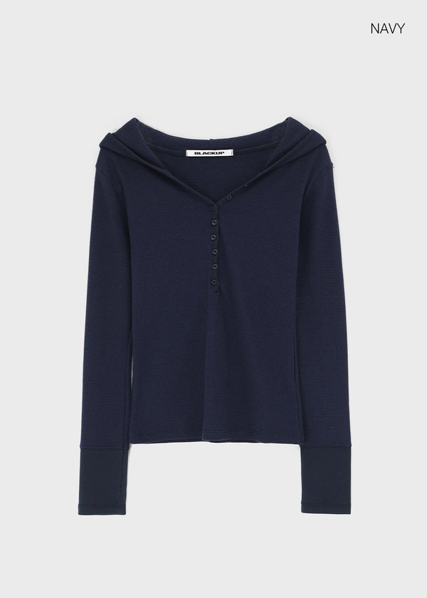 [B-BASIC] Waffle Slim Long-Sleeve Hoodie