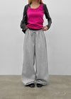 (UNISEX) Pluck Wide Elastic String Pants