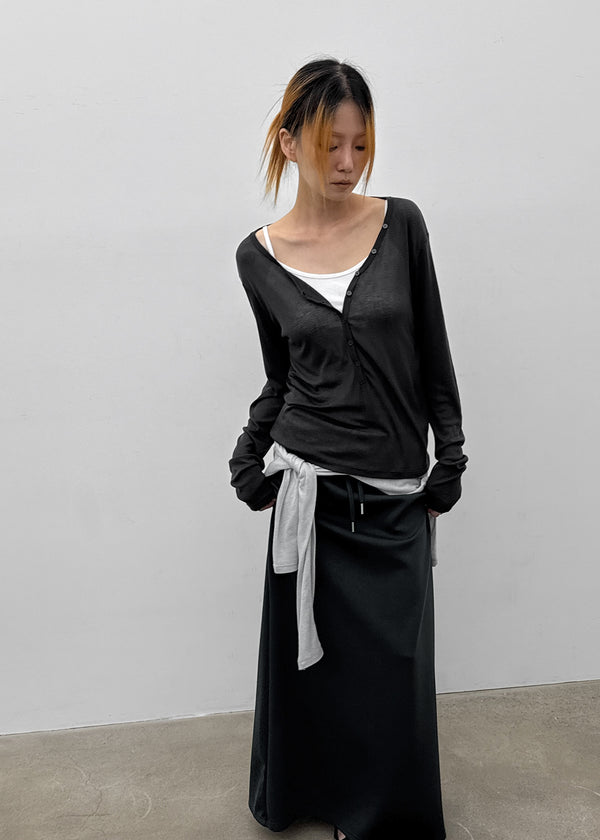 [MADE] Tiered Henley Neck Tencel Long Sleeve Tee