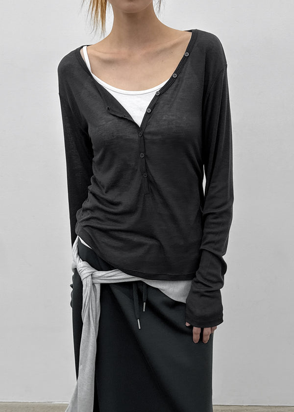 [MADE] Tiered Henley Neck Tencel Long Sleeve Tee
