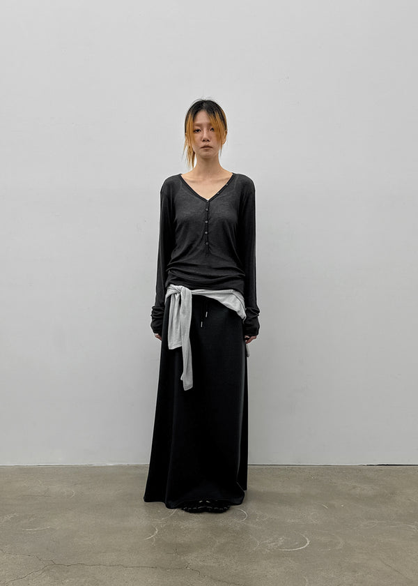 [MADE] Tiered Henley Neck Tencel Long Sleeve Tee