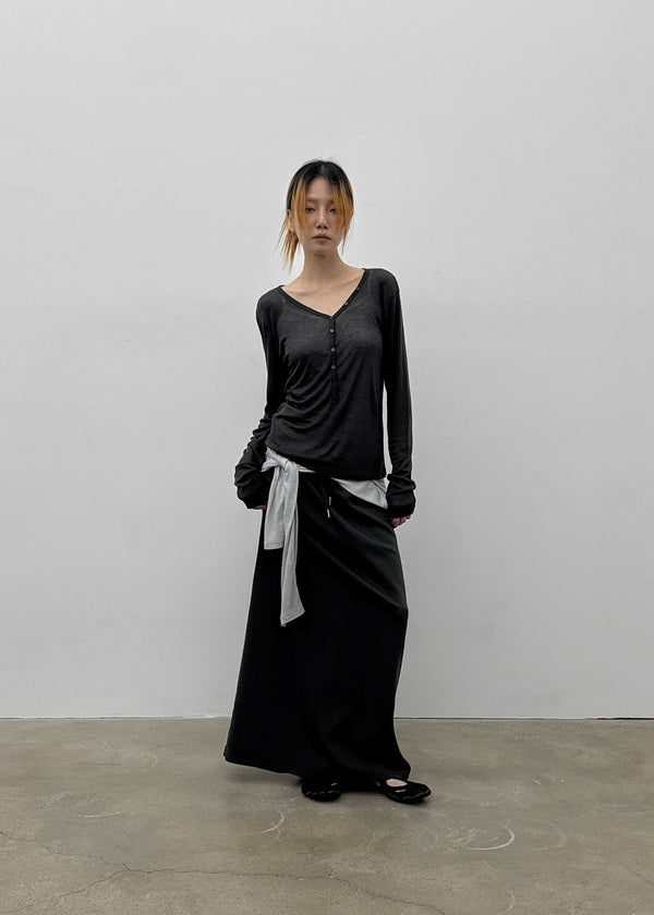 [MADE] Tiered Henley Neck Tencel Long Sleeve Tee