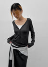 [MADE] Tiered Henley Neck Tencel Long Sleeve Tee