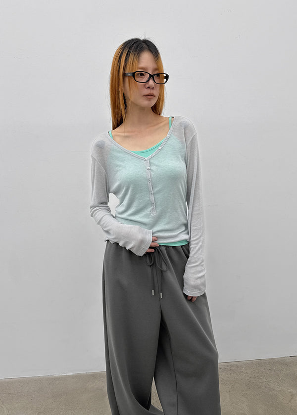 (UNISEX) Pluck Wide Elastic String Pants