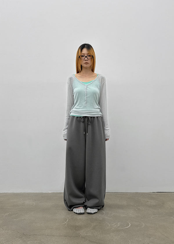 [MADE] Tiered Henley Neck Tencel Long Sleeve Tee