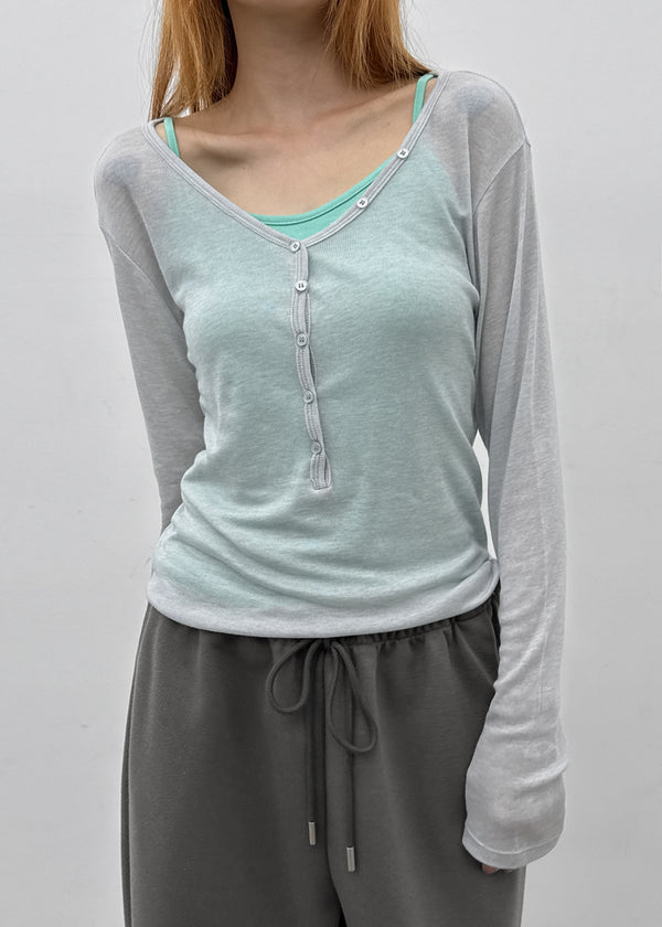 [MADE] Tiered Henley Neck Tencel Long Sleeve Tee