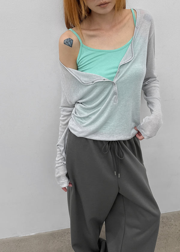 [MADE] Tiered Henley Neck Tencel Long Sleeve Tee