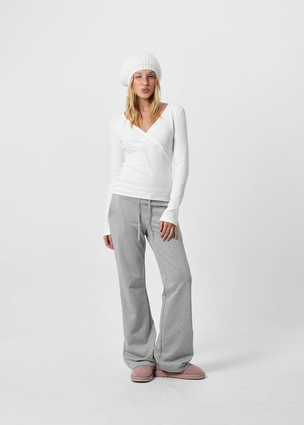 [B-BASIC] Ribbed V-Neck Wrap Long Sleeve Tee (2 SIZE)