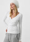 [B-BASIC] Ribbed V-Neck Wrap Long Sleeve Tee (2 SIZE)