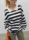 (UNISEX) Morato Striped Collared Long Sleeve Tee
