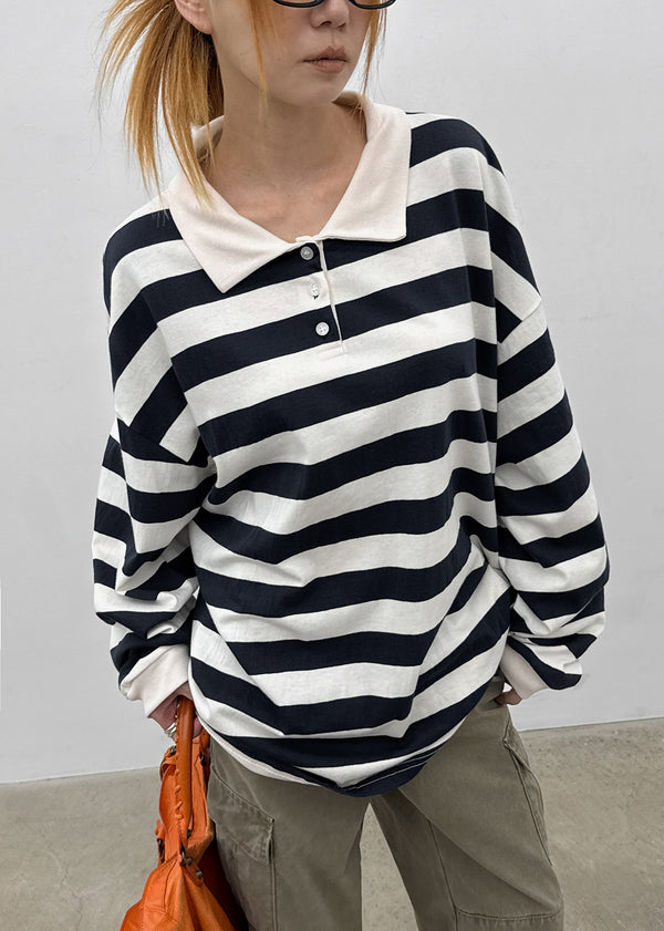(UNISEX) Morato Striped Collared Long Sleeve Tee