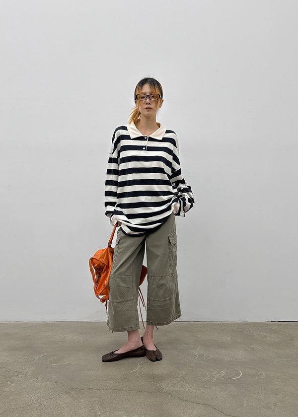 (UNISEX) Morato Striped Collared Long Sleeve Tee