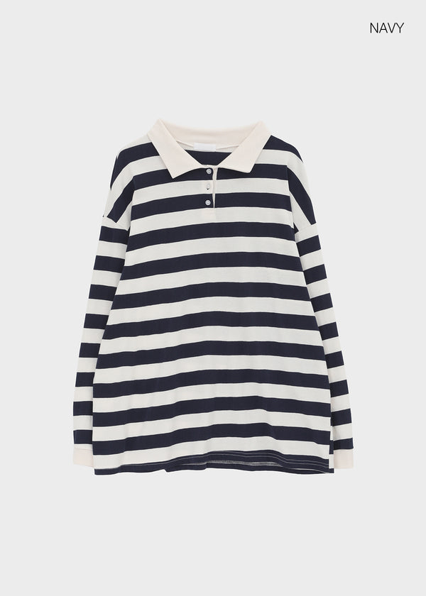 (UNISEX) Morato Striped Collared Long Sleeve Tee