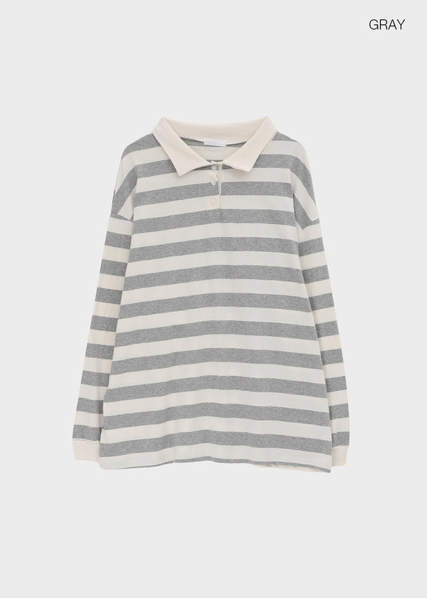 (UNISEX) Morato Striped Collared Long Sleeve Tee