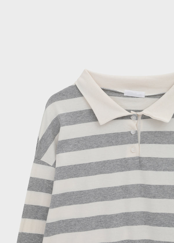 (UNISEX) Morato Striped Collared Long Sleeve Tee