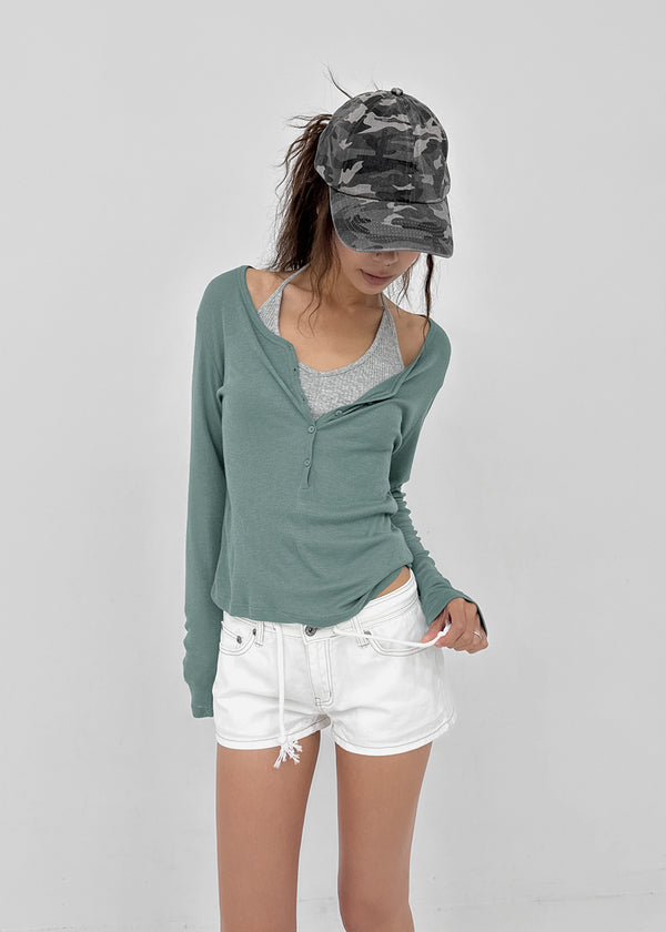 [MADE] Tiered Henley Neck Tencel Long Sleeve Tee