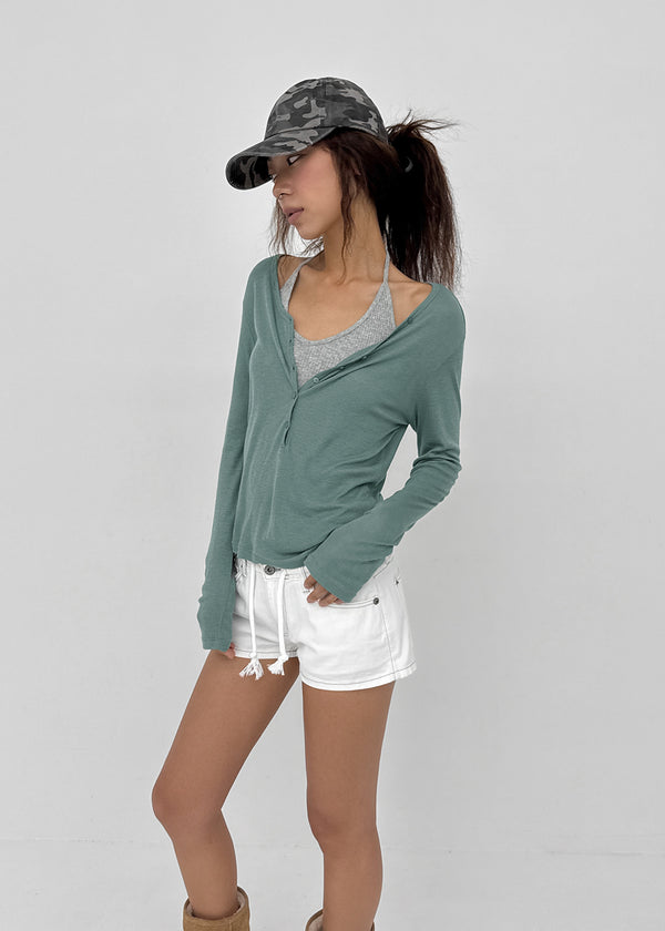 [MADE] Tiered Henley Neck Tencel Long Sleeve Tee