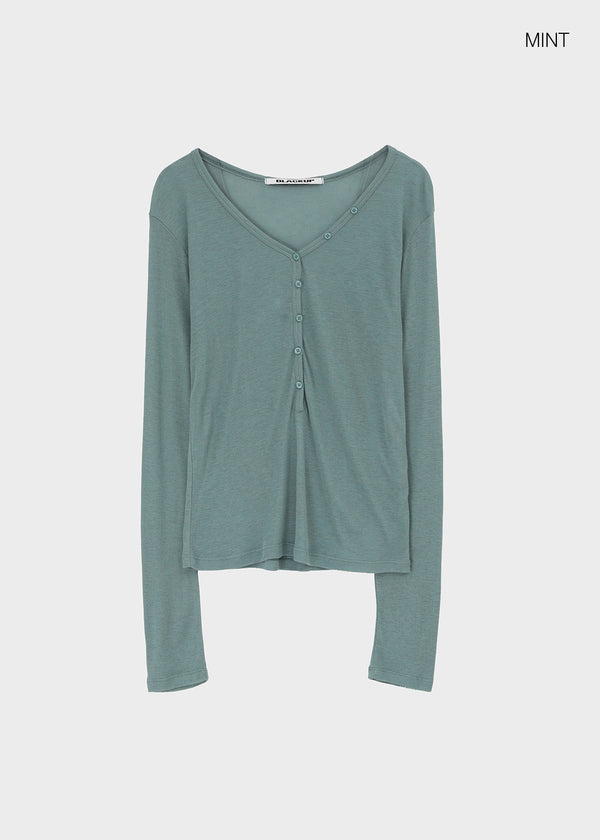 [MADE] Tiered Henley Neck Tencel Long Sleeve Tee