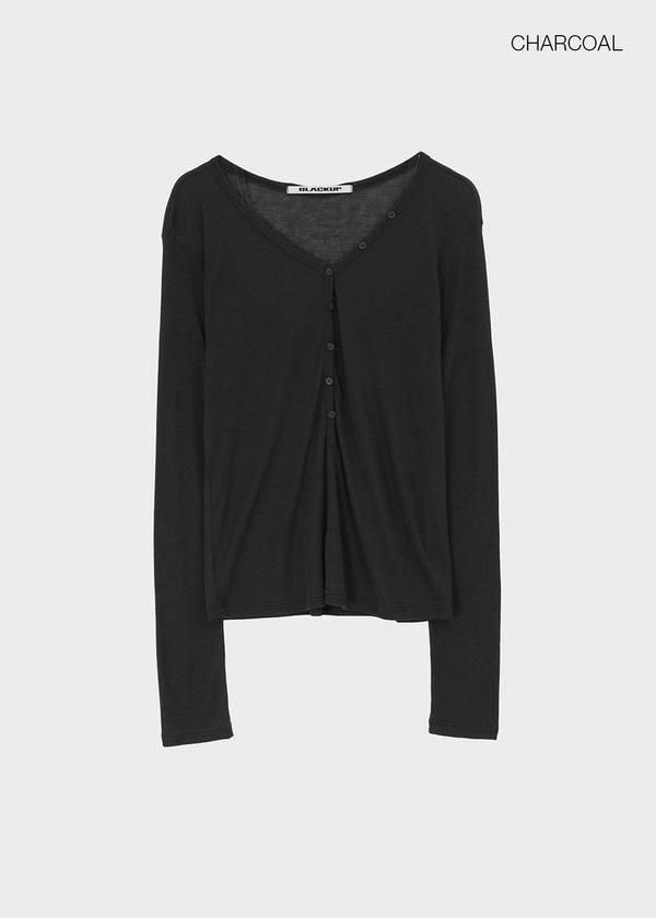 [MADE] Tiered Henley Neck Tencel Long Sleeve Tee