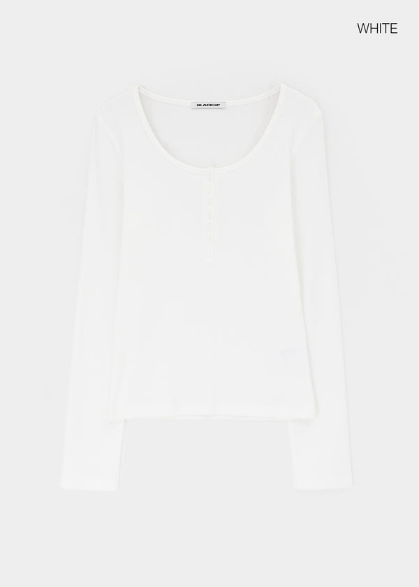 [B-BASIC] Ribbed Henley Neck Long Sleeve Tee (2 SIZE)