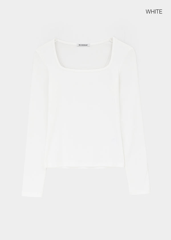 [B-BASIC] Ribbed Square Neck Long Sleeve Tee (2 SIZE)