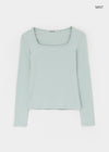 [B-BASIC] Ribbed Square Neck Long Sleeve Tee (2 SIZE)