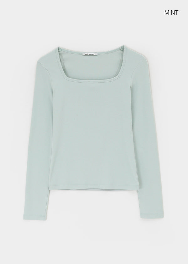 [B-BASIC] Ribbed Square Neck Long Sleeve Tee (2 SIZE)