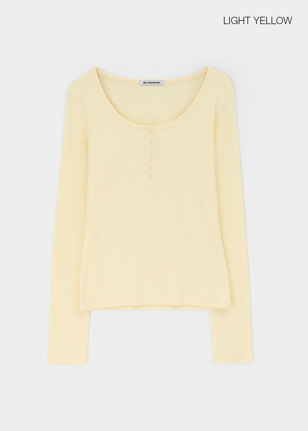 [B-BASIC] Ribbed Henley Neck Long Sleeve Tee (2 SIZE)