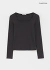 [B-BASIC] Ribbed Square Neck Long Sleeve Tee (2 SIZE)