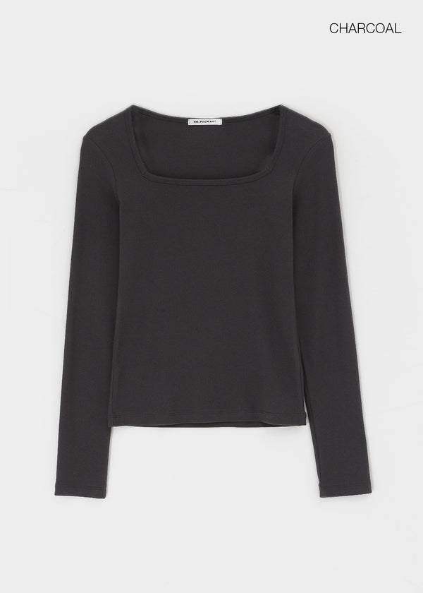 [B-BASIC] Ribbed Square Neck Long Sleeve Tee (2 SIZE)