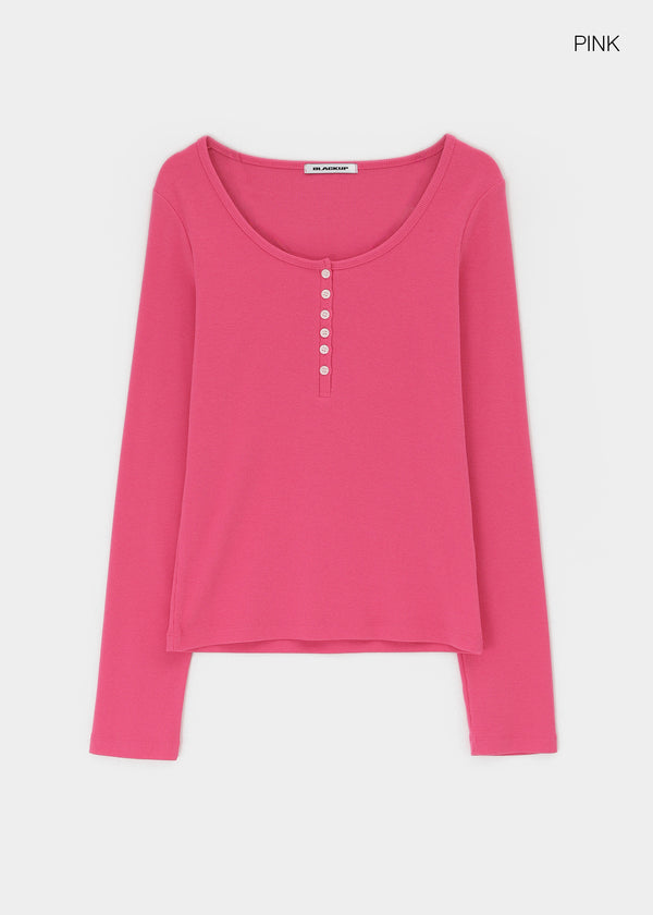 [B-BASIC] Ribbed Henley Neck Long Sleeve Tee (2 SIZE)