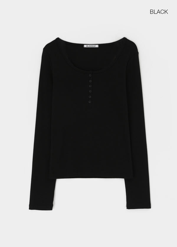 [B-BASIC] Ribbed Henley Neck Long Sleeve Tee (2 SIZE)