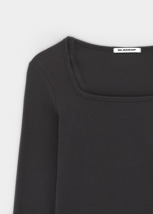[B-BASIC] Ribbed Square Neck Long Sleeve Tee (2 SIZE)