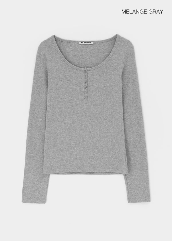 [B-BASIC] Ribbed Henley Neck Long Sleeve Tee (2 SIZE)