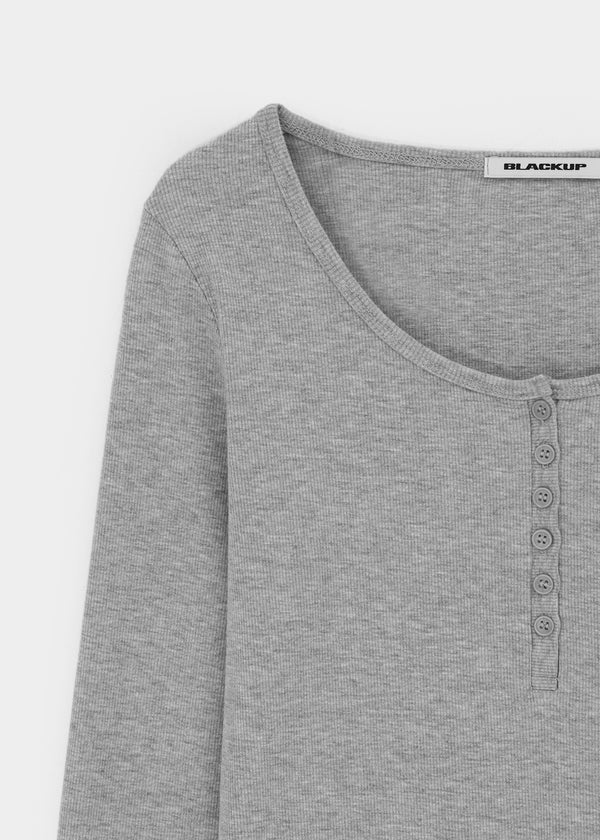 [B-BASIC] Ribbed Henley Neck Long Sleeve Tee (2 SIZE)