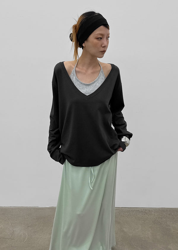 [MADE] Geneva Deep V-Neck Oversized Long Sleeve Tee