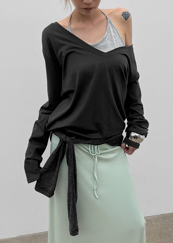 [MADE] Geneva Deep V-Neck Oversized Long Sleeve Tee