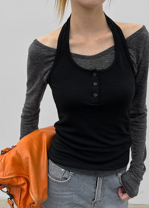 [MADE] Dali Layered Halter Long Sleeve Tee