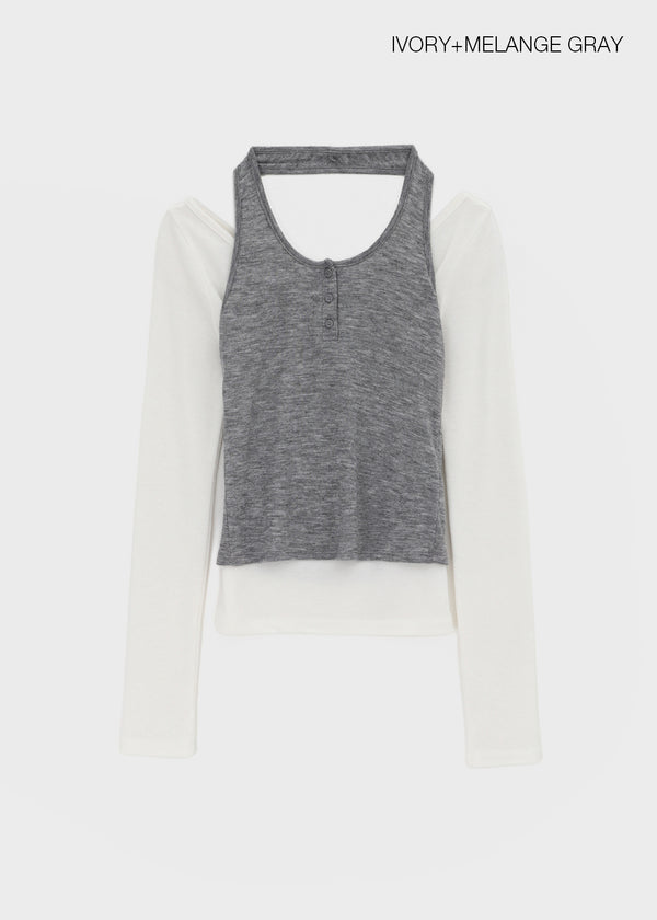 [MADE] Dali Layered Halter Long Sleeve Tee