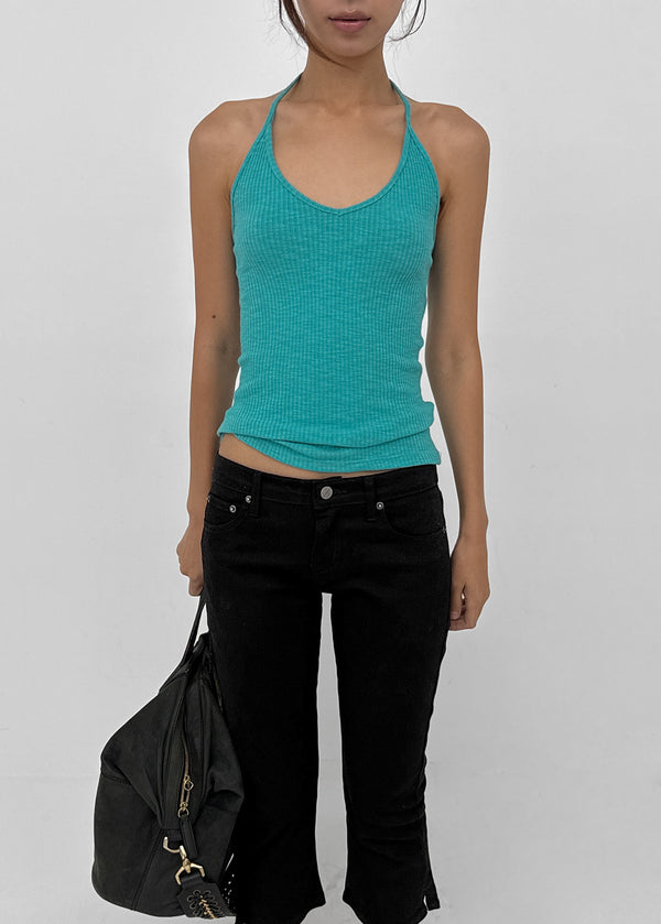 Foremble Ribbed Halter Sleeveless