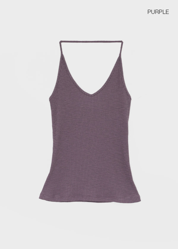 Foremble Ribbed Halter Sleeveless